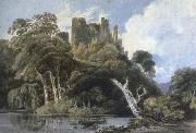 Thomas Girtin berry pomeroy castle,devon oil painting